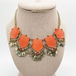 Loft Orange Gold Tone Statement Necklace